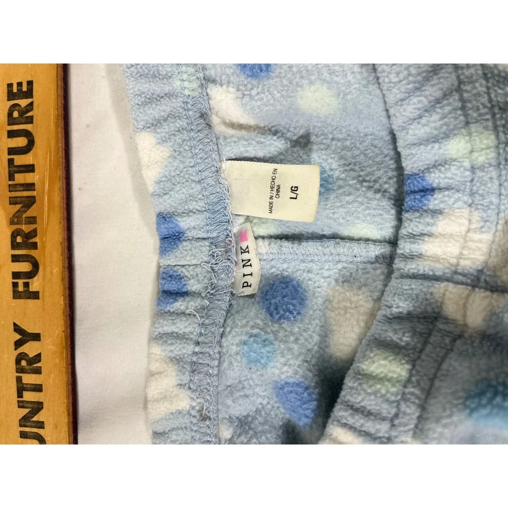 VS‎ Pink K Fleece Scottie Dog Polka Dot PJ Set Women L Blue Long Sleeve Cozy